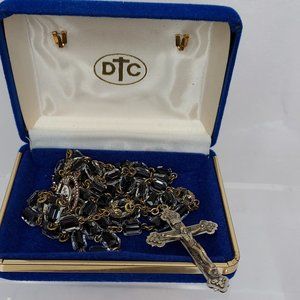 Vintage DTC Black and white glass bead Rosary